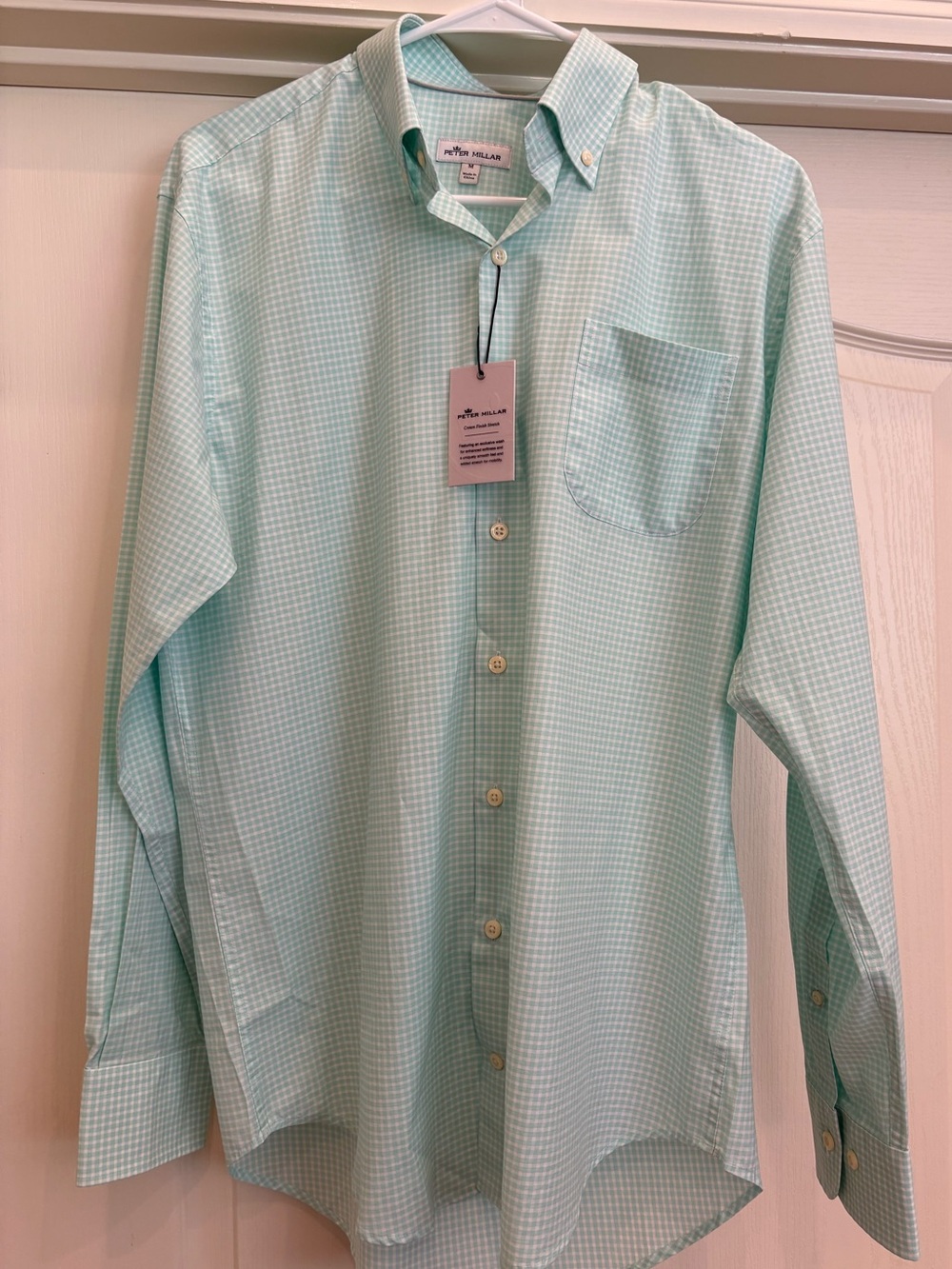 Peter Millar Summer Comfort Light Mint Gingham Button-Down Dress Shirt
